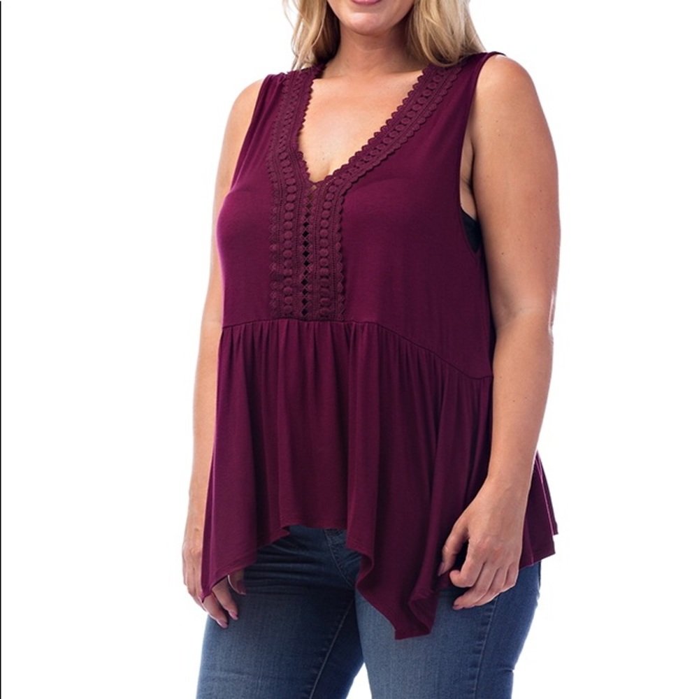 🔴 Burgundy Sleeveless Plus Size Top - Picture 3 of 4